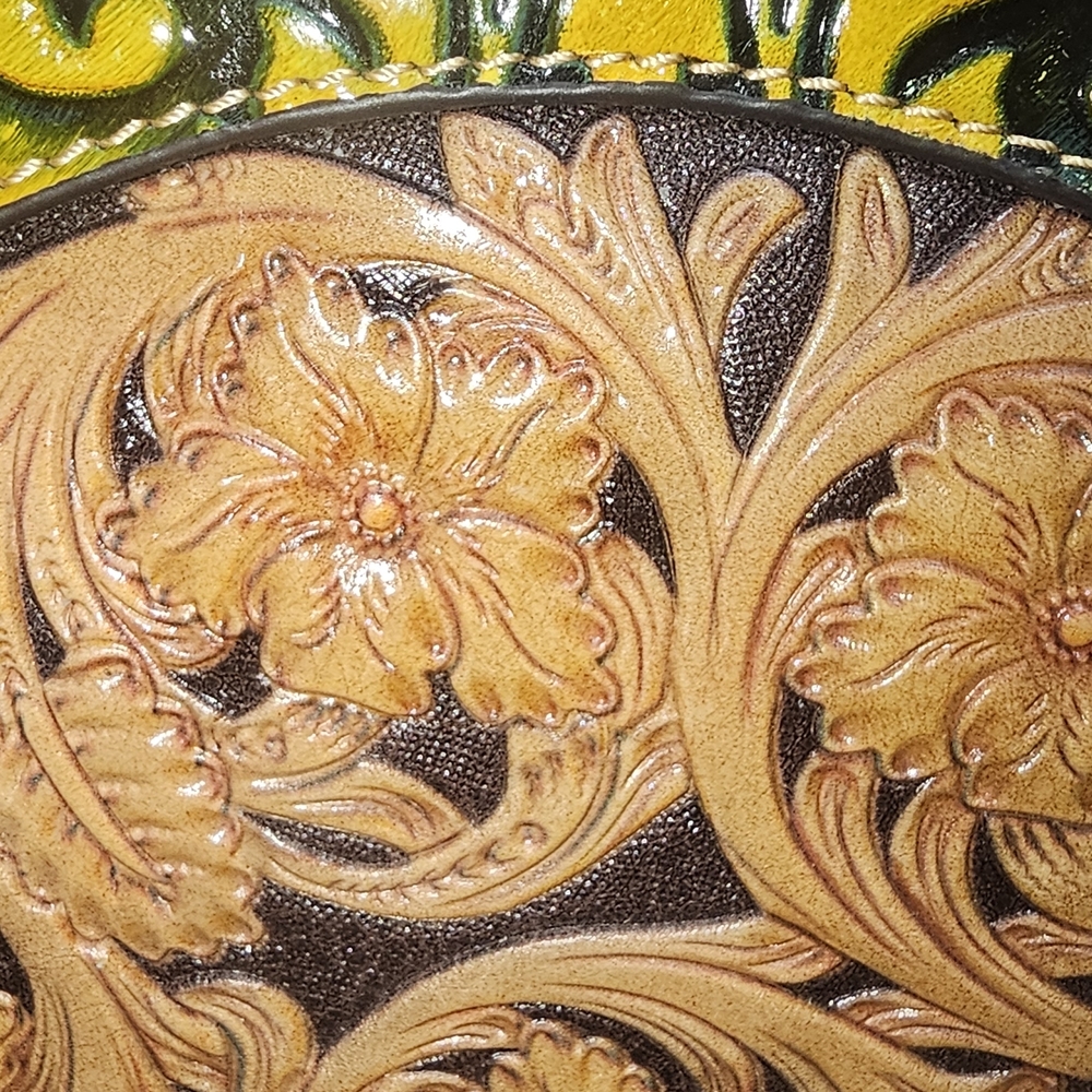 Artisan Floral Embossed Cow‎ Hide Leather Shoulder/ Crossbody Bag - - Picture 6 of 8